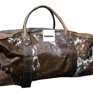 Real Cowhide Leather Duffel Bag Cow skin Hair on Leather Exotic Travel Sports Bag Large Size Gym Bag