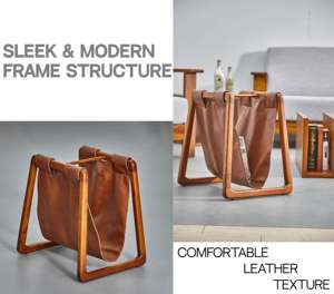 Stylish Modern <b>Teak</b> Wood Magazine Rack Frame-Shaped Design Leather Living Room Furniture <b>Bookcase</b> - Product Image 2