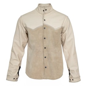 Meilleures ventes Veste professionnelle en cuir avec logo personnalisé d'usine Veste de soudeur Combinaison complète de haute qualité Vêtements de protection pour le soudage - Product Image 2