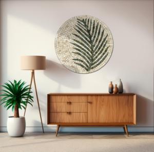 Cuadro Decorativo de Pared con Hojas de Té Blanco, Estilo Art Deco, Inspirado en la Naturaleza, Hecho a Mano con Piedras Multicolores, Marco de PVC, Diseño y Tamaño Personalizables - Product Image 3