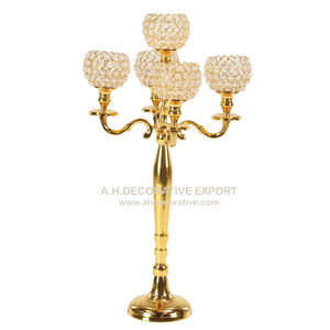 Support de bougie artisanal à 5 bras en aluminium de luxe, de haute qualité, écologique, finition or brillant pour Noël, pour table - Product Image 2