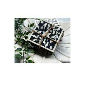 Floral Pattern Bone Inlay <b>Coaster</b> Tea Coffee Drink <b>Coaster</b> with Holder Set of 4 Pcs Modern Decoration Homemade Kitchen <b>Coaster</b> - Product Image 6