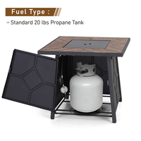 Table de repas d'extérieur avec foyer au gaz naturel carré en acier noir autoportant pour la cuisson en extérieur