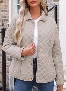 Chaqueta Acolchada de Mujer Personalizada, Chaqueta de Invierno con Diseño de Diamantes, Manga Larga, Cierre de Botones, Ropa Exterior con Bolsillos - Product Image 2