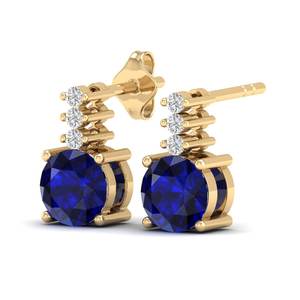 REYES Luxury 14K 18K Solid Gold Moissanite Screw Bac Stud Earrings Round Shape 0.72 Carat Blue Sapphire Gemstone Jewelry - Product Image 3