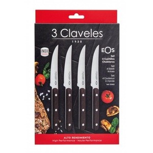 Set of 4 steak knives, smooth edge, stainless steel, wenge handle, EOS 11.5cm. (3 Claveles 1483) - Product Image 1