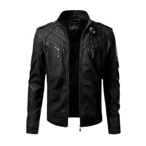 Veste de motard unisexe en cuir et toile, imperméable et coupe-vent, personnalisable, noire, décontractée, pour le printemps, l'automne et l'hiver - Product Image 1