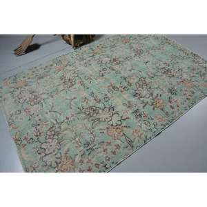 Alfombra Turca, Alfombra Vintage de 5.2x8.2 pies, Alfombra de Lana con Puntos Verdes y Marrones - Product Image 2