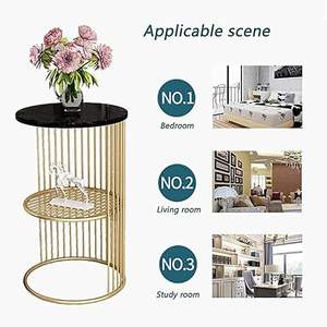 Table basse avec plateau en bois et structure en métal, table d'angle en métal (noir doré) - Product Image 3