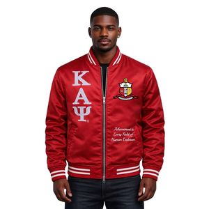 Chaqueta Bomber Kappa Alpha Psi, Talla Real, Prenda Exterior Premium, Insignia Bordada con Letras Griegas, Estilo Clásico de Fraternidad - Product Image 1