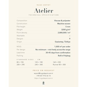 พรมวิสโคสและโพลีเอสเตอร์ขายส่ง รุ่น ATELIER AE003 สีเทา ผลิตด้วยเครื่องจักร พรมตุรกี สำหรับห้องนั่งเล่น โครงการโรงแรม - Product Image 4