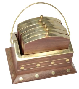 Ensemble de sous-verre en laiton en bois fabriqué à la main avec poignée décorative et support idéal pour le thé, le café, la table à manger, la maison ou le bureau - Product Image 1