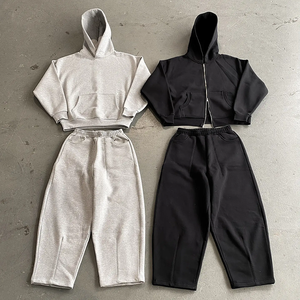 Acid Wash Sweat Suit Sweatsuit Zip up Sudadera con capucha y pantalones de chándal Jogger Set Flared Puff Printing Chándales Hombres - Product Image 5