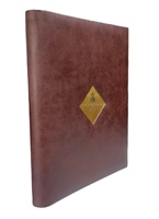 Porte-menu en cuir PU au design innovant pour restaurants et hôtels, brun foncé, avec plaque acrylique gravée au laser avec logo doré, format A4
