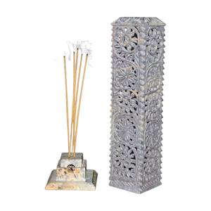 Brûleur d'encens et porte-bâton de sculpture en stéatite de produit incurvé naturel de meilleure qualité avec article de cadeau religieux en forme de tour - Product Image 5