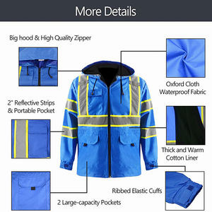 Veste de sécurité personnalisée haute visibilité vêtements de travail réfléchissants vestes de sécurité pleine grandeur couleur jaune bleu veste de travail à capuche - Product Image 2