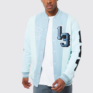 Veste d'hiver 2025 Logo personnalisé manches en cuir broderie noir collège Baseball hommes veste Letterman bleu clair varsity veste - Product Image 6