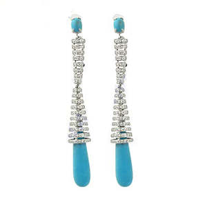 Boucles d'oreilles pendantes en argent et turquoise pour femmes, accessoires de mode tendance - Product Image 2