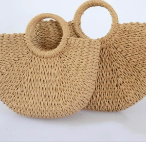 Handmade Magic Half Moon Shaped Handwoven <b>Straw</b> Summer Beach <b>Bag</b> Crochet Macrame Beach <b>Bags</b> Direct From Indian Supplier - Product Image 2