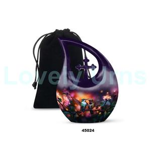 Urna de cremación de pájaro colibrí con gota de lágrima de aluminio negro más vendida para cenizas humanas, urna cruzada decorativa con bolsa de terciopelo gratis - Product Image 6