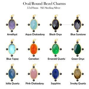 Vente en gros de pendentif ovale en quartz Iolite en argent sterling 925 plaqué or 15x10mm avec lunette fantaisie bijoux de charme en pierre de naissance - Product Image 5