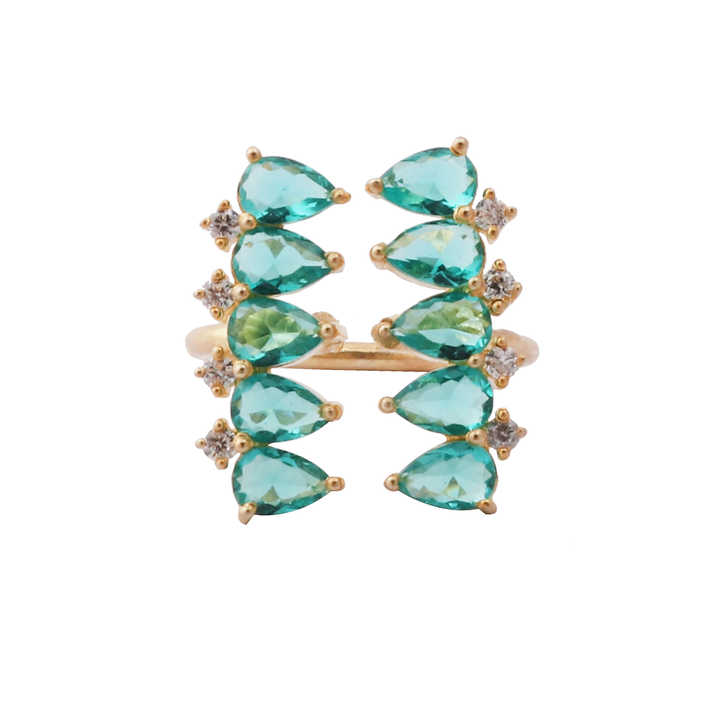 Par Shape Gemstone Rings Handmade Gold Plated Adjustable Ring Chalcedony Quartz & Cz Gemstone Stylish Fashion Ring Jewelry