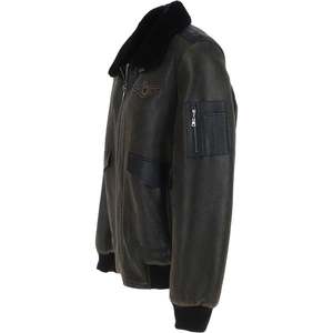Chaqueta Bomber de Cuero Genuino Marrón para Hombre con Cuello de Piel, Chaqueta de Motero Vintage con Cierre para Invierno - Product Image 5