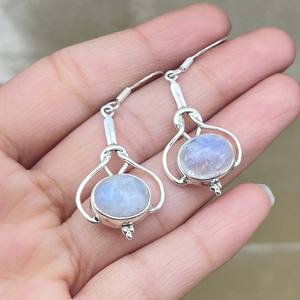 Good Looking Renewal Moonstone Dangle Earring 8X10MM Vintage Children's <b>Wedding</b> Engagement Party - Product Image 6