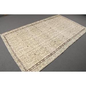Alfombra Turca Vintage de 5.1x8.6 pies, Alfombra Marroquí Blanca - Product Image 3