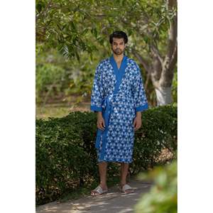 100% Cotton Boho Men's Kimono <b>Robe</b> Geometric Luxury Satin Breathable Long Sleeve Summer Unisex Bathrobe <b>Beach</b> Loungewear - Product Image 3