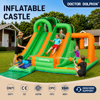 Toboggan aquatique gonflable à double piste en tissu Oxford avec jeu de lancer d'anneaux intégré, disponible en boîte de couleur personnalisée, pour jardin et célébrations d'anniversaire
