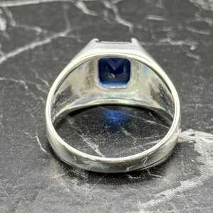 Elegant Luxury Signet <b>Ring</b> <b>for</b> <b>Men</b> Blue Sapphire Stone Set in Sterling <b>Silver</b> Perfect Gift <b>for</b> Him - Product Image 6