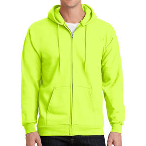 <b>Zipper</b> Heavy Weight <b>Mens</b> Essential Fleece Full Zip Hooded Sweatshirt <b>Hoodie</b> Safety Green Plained Sweats Hoody - Product Image 1