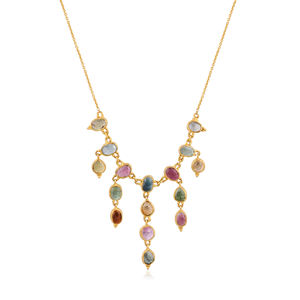 Collar de Turmalina Multicolor Natural con Cadena, Fabricante y Proveedor de Joyería, Chapado en Oro, Plata 925, Joyería Fina Hecha a Mano - Product Image 1