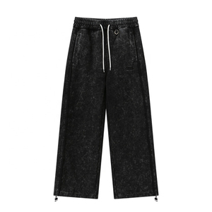 Pantalones de chándal de peso pesado lavado Vintage con logotipo personalizado cordones parte inferior elástica algodón francés Terry pantalones holgados hombres Joggers - Product Image 1