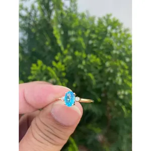14k Gold for Swiss Blue Topaz <b>Ring</b> Handmade Men's Fine Jewelry Rhodium Plated Gemstone for Engagement - Product Image 2