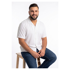 Chemise d'été basique en viscose naturelle blanche respirante grande taille pour homme à manches courtes coupe ample col montant boutonnée décontractée - Product Image 6