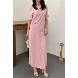 <b>Powder</b> <b>Pink</b> Pleated Crew Neck Dress - <b>Powder</b> - Product Image 4