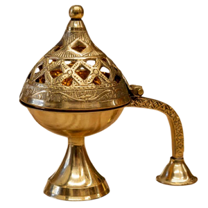 Quemador de Incienso de Latón Puro de Alta Calidad con Grabado y Acabado Pulido, Quemador de Lobán Tradicional de Latón Vintage para Decoración del Hogar - Product Image 1