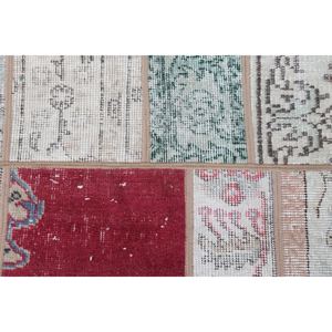 Petit tapis turc vintage 3,6x9,9 pieds, beige, géométrique arc-en-ciel avec éléments floraux - Product Image 4