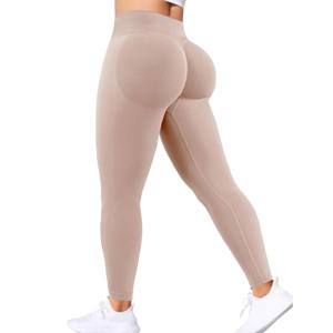 Mallas de yoga sin costuras de cintura baja para mujer, pantalones de entrenamiento de gimnasio con mallas deportivas de patrón sólido - Product Image 3
