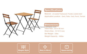 Juego de bistró de madera de acacia para exteriores, mesa y sillas con marco de acero a precio barato para balcón, comedor u hospital - Product Image 4