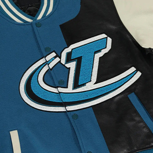 Chaquetas con letras de béisbol de chenilla bordadas de lana personalizadas para hombre, manga de cuero en blanco Vintage, soporte de longitud larga con revestimiento frontal - Product Image 4