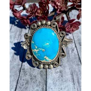 Damian Cotton Kingman Turquoise & Sterling <b>Silver</b> <b>Cuff</b> <b>Bracelet</b> Fashionable Kingman Turquoise Sterling <b>Silver</b> <b>Cuff</b> for Men Women - Product Image 1