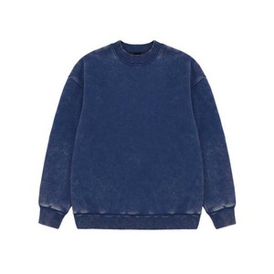 Haute qualité blanc à manches longues 100% coton 300GSM poids lourd Streetwear lavage à l'acide sweats vêtements pour hommes col rond basiques - Product Image 5