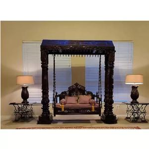 Maharaja Double Pole Walnut Polish Wooden <b>Swing</b> Handmade Indoor Wooden Jhula for Living Area Walnut Handcrafted Oonjal - Product Image 1