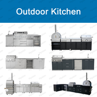 Ensemble de cuisine extérieure modulaire en acier noir thermolaqué - Combo barbecue, four à pizza et chariot de service