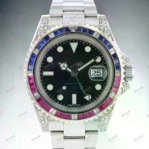 Montre de luxe bicolore Iced Out personnalisée avec cadran noir, lunette saphir et rubis, diamants de laboratoire, montre Hip Hop Bling - Product Image 4