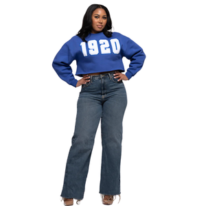 1920 estilo universitario Crop Crewneck sudadera suave polar azul recortado pulóver griego vida ropa para Zeta Phi Beta Sorority - Product Image 5