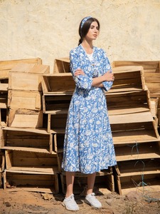 ผ้าฝ้ายสีฟ้าพิมพ์ลายดอกไม้ V คอชุดเดรสสําหรับผู้หญิงเซ็กซี่ฤดูร้อนชายหาดสวมใส่และชุดนอนสําหรับฤดูใบไม้ผลิและฤดูใบไม้ร่วง - Product Image 3